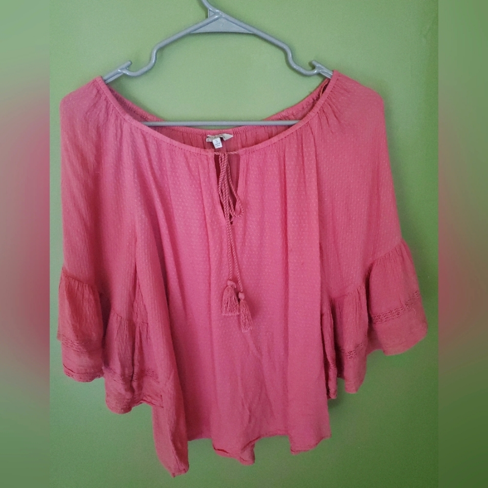Lucky Brand Pink Bell Sleeves with Tassels Top